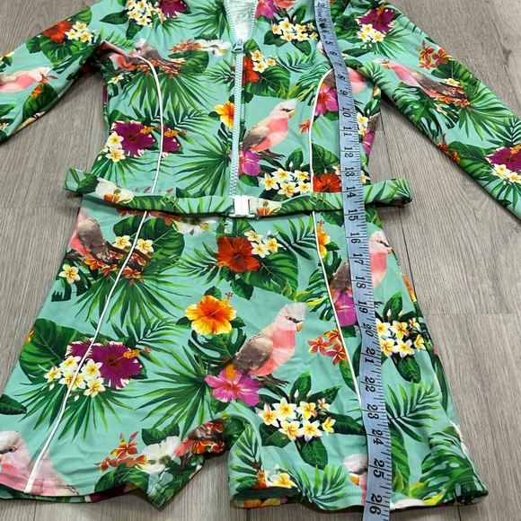 Coco Cabana Teen Girls Tropical One Piece Full Coverage Long Sleeve Swim Suit M - Picture 4 of 8